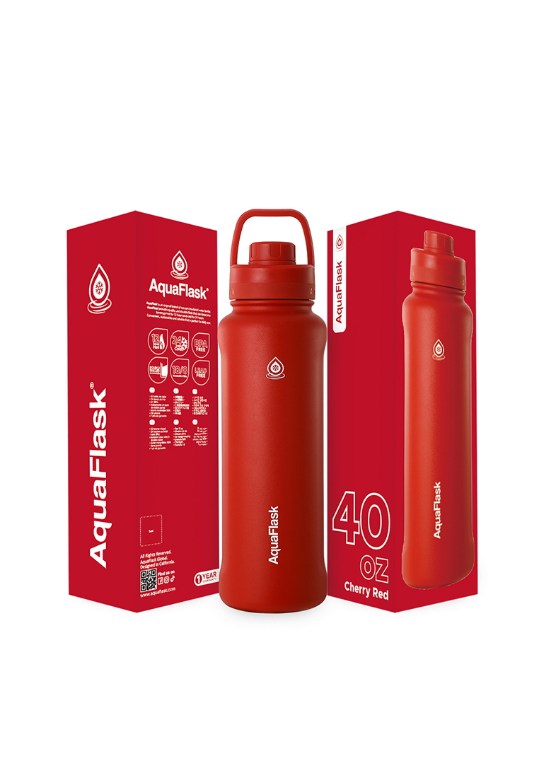 Aquaflask 40oz Cherry Red New Sports Lid Bottle Wide Mouth Vacuum Insulated Stainless Steel Drinking Water Bottle