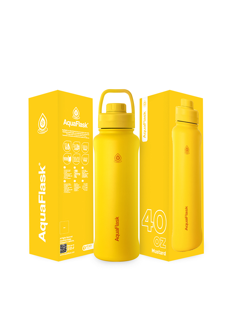 Aquaflask 40oz Mustard New Sports Lid Bottle Wide Mouth Vacuum Insulated Stainless Steel Drinking Water Bottle