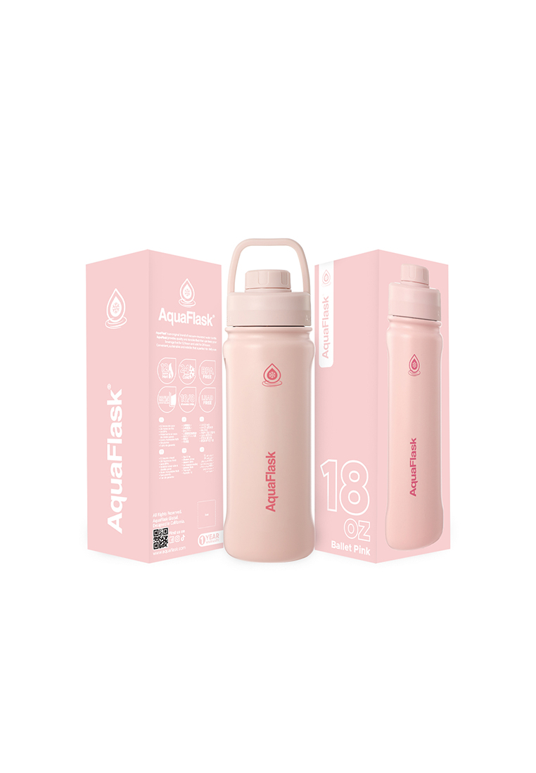 Aquaflask 18oz Ballet Pink New Sports Lid Bottle Wide Mouth Vacuum Insulated Stainless Steel Drinking Water Bottle