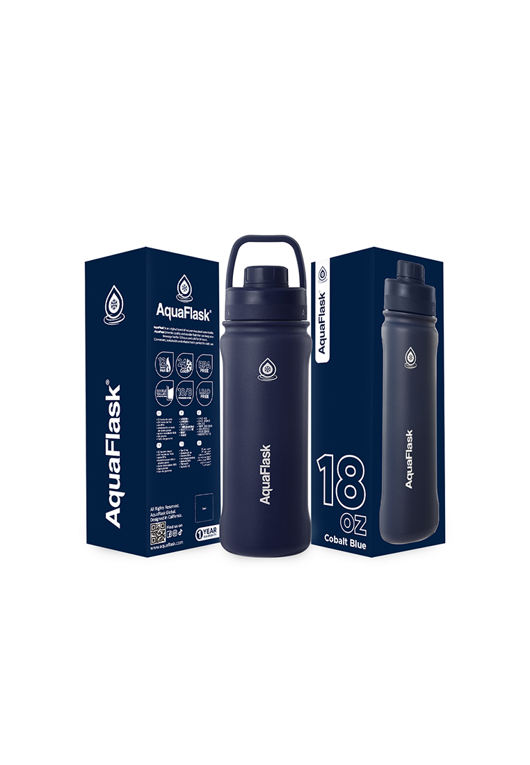 Aquaflask 18oz Cobalt Blue New Sports Lid Bottle Wide Mouth Vacuum Insulated Stainless Steel Drinking Water Bottle