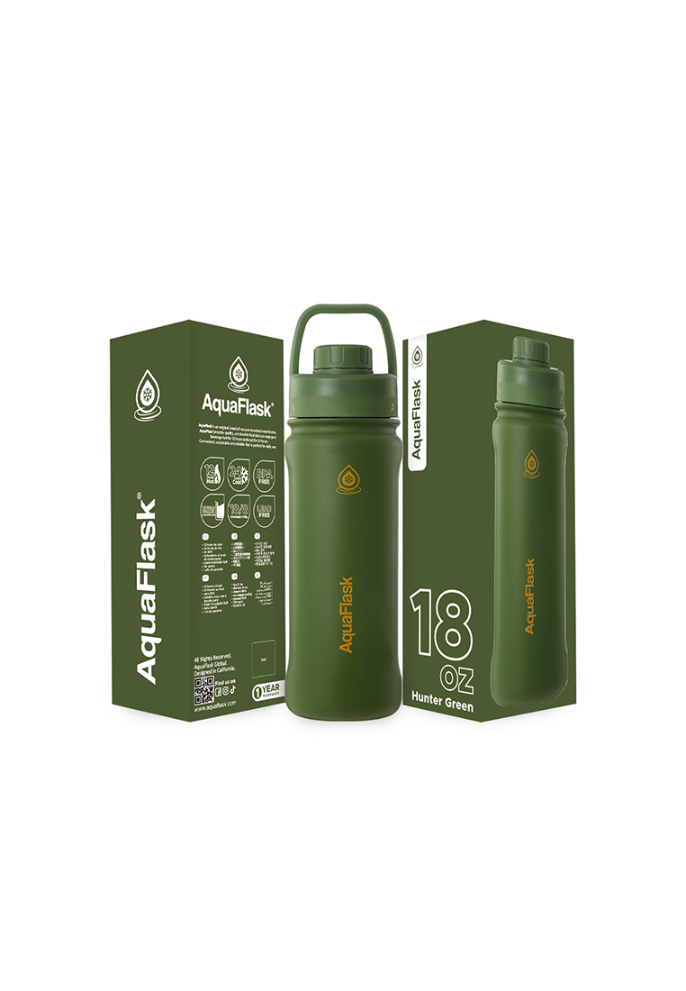Aquaflask 18oz Hunter Green New Sports Lid Bottle Wide Mouth Vacuum Insulated Stainless Steel Drinking Water Bottle