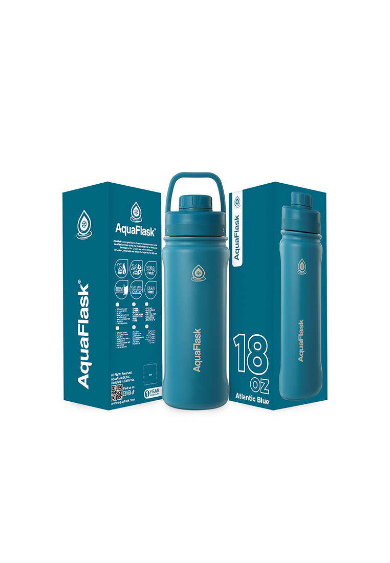 Aquaflask 18oz Atlantic Blue New Sports Lid Bottle Wide Mouth Vacuum Insulated Stainless Steel Drinking Water Bottle