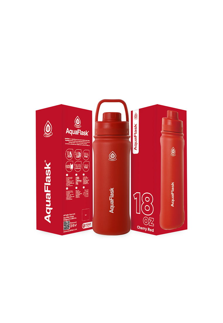 Aquaflask 18oz Cherry Red New Sports Lid Bottle Wide Mouth Vacuum Insulated Stainless Steel Drinking Water Bottle