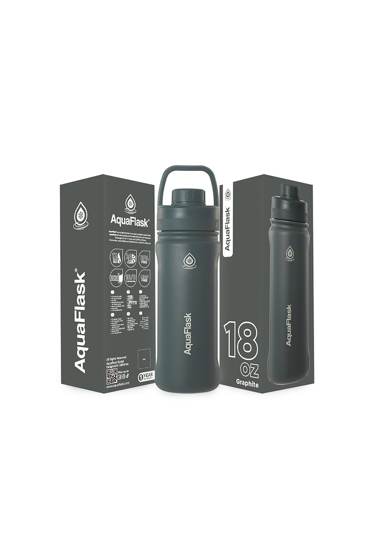 Aquaflask 18oz Graphite New Sports Lid Bottle Wide Mouth Vacuum Insulated Stainless Steel Drinking Water Bottle