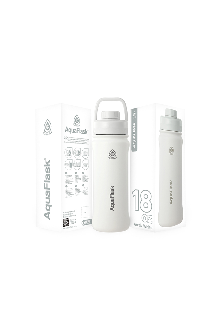 Aquaflask 18oz Arctic White New Sports Lid Bottle Wide Mouth Vacuum Insulated Stainless Steel Drinking Water Bottle