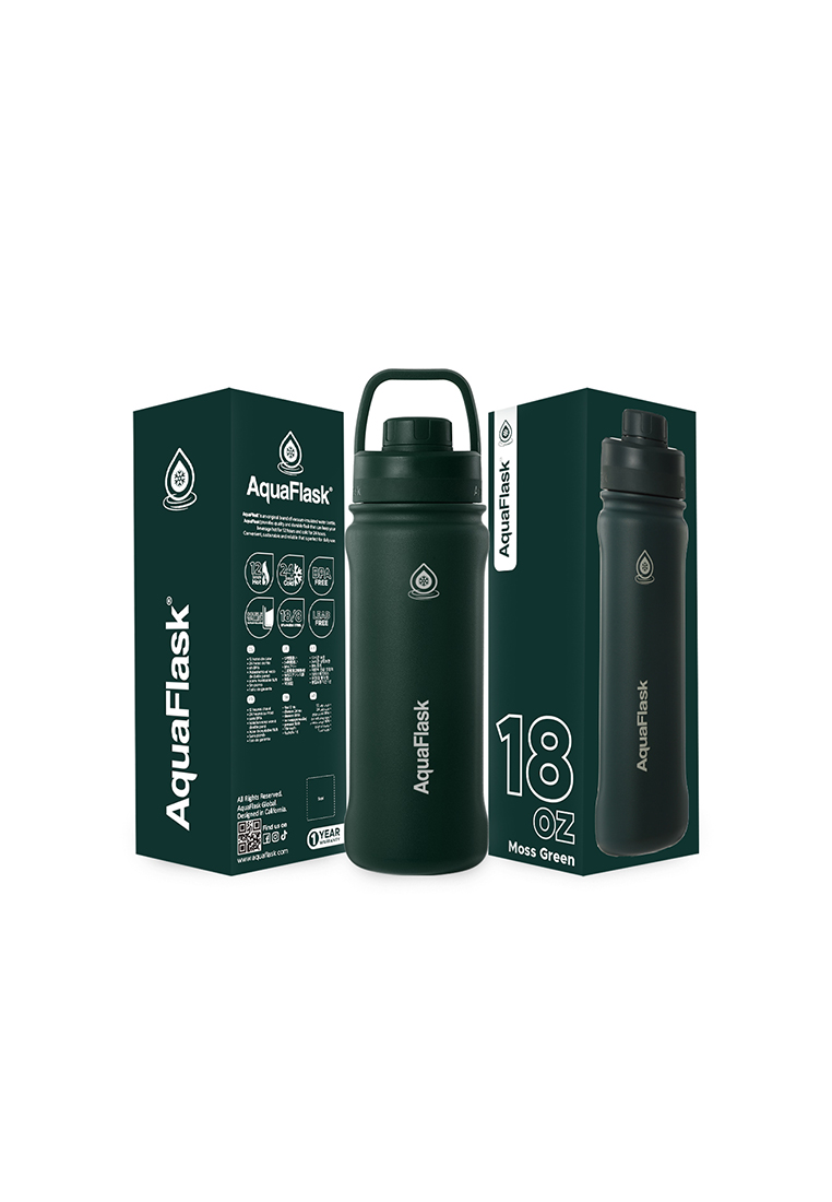 Aquaflask 18oz Moss Green New Sports Lid Bottle Wide Mouth Vacuum Insulated Stainless Steel Drinking Water Bottle