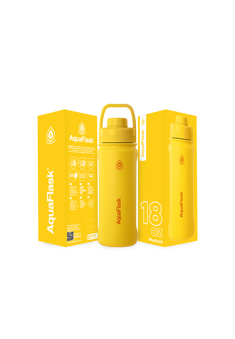 Aquaflask 18oz Mustard New Sports Lid Bottle Wide Mouth Vacuum Insulated Stainless Steel Drinking Water Bottle