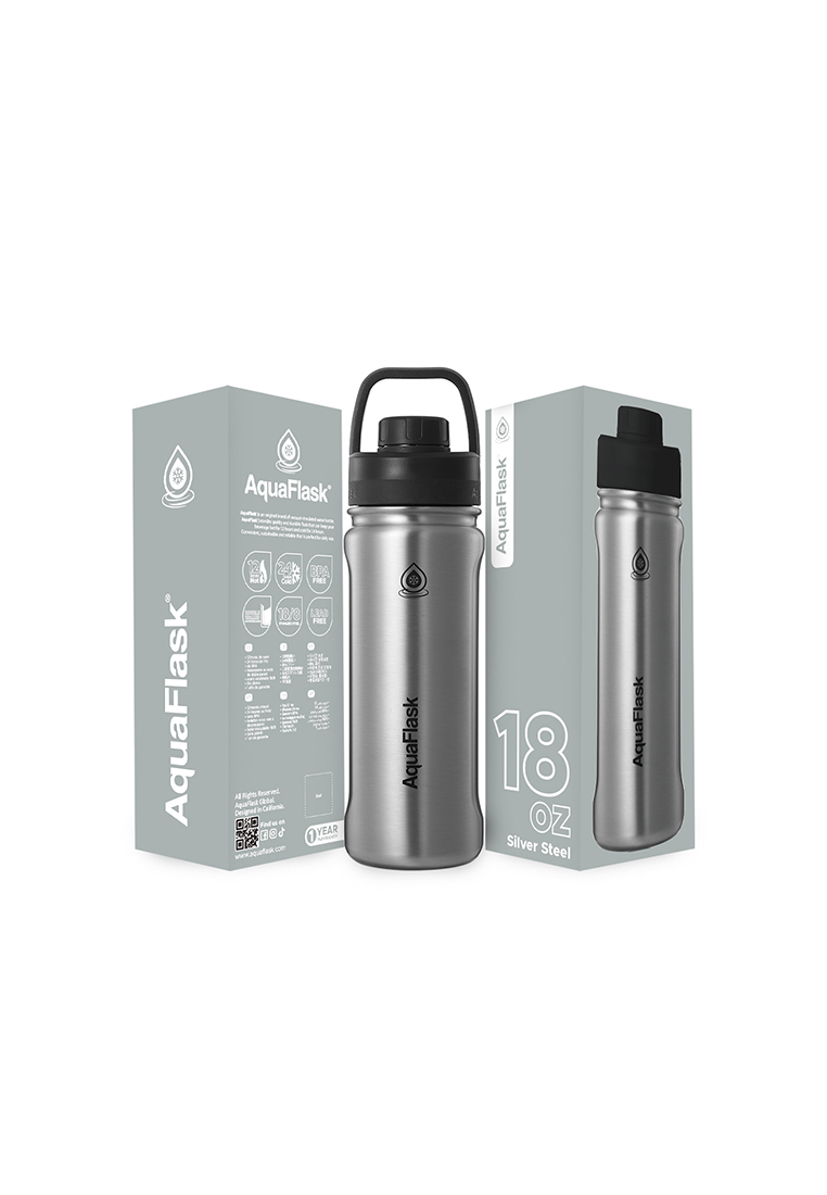 Aquaflask 18oz Silver Steel New Sports Lid Bottle Wide Mouth Vacuum Insulated Stainless Steel Drinking Water Bottle