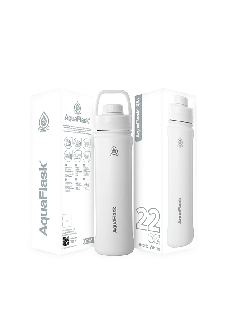 Aquaflask 22oz Arctic White New Sports Lid Bottle Wide Mouth Vacuum Insulated Stainless Steel Drinking Water Bottle