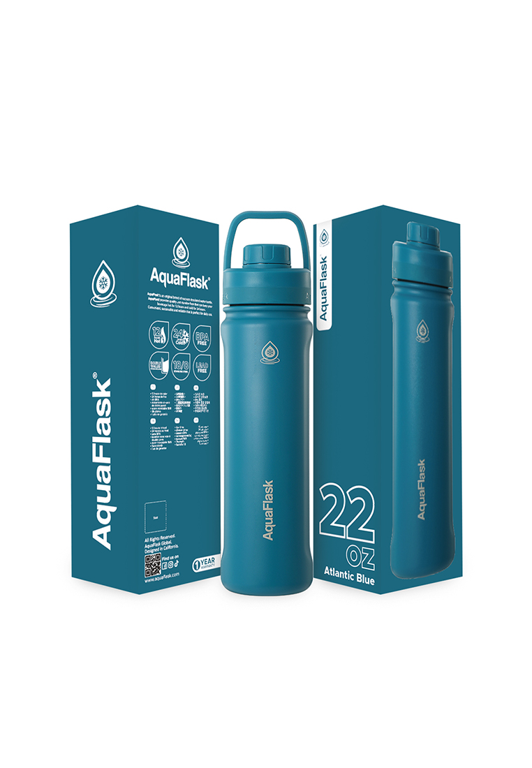 Aquaflask 22oz Atlantic Blue New Sports Lid Bottle Wide Mouth Vacuum Insulated Stainless Steel Drinking Water Bottle