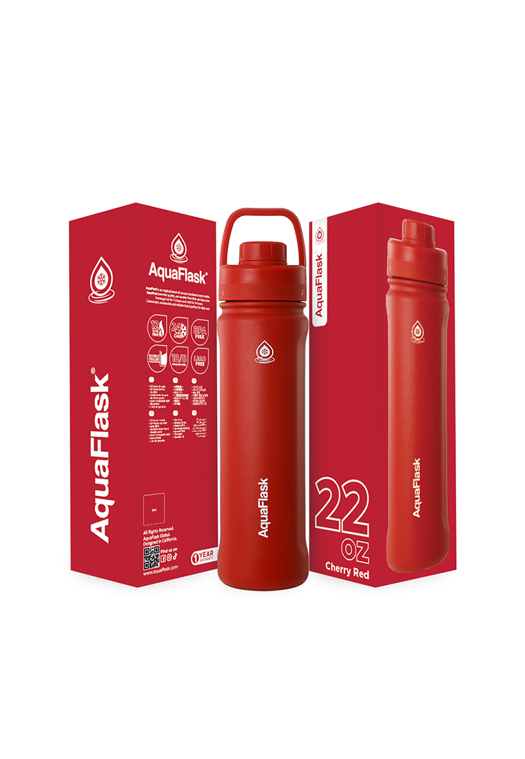 Aquaflask 22oz Cherry Red New Sports Lid Bottle Wide Mouth Vacuum Insulated Stainless Steel Drinking Water Bottle