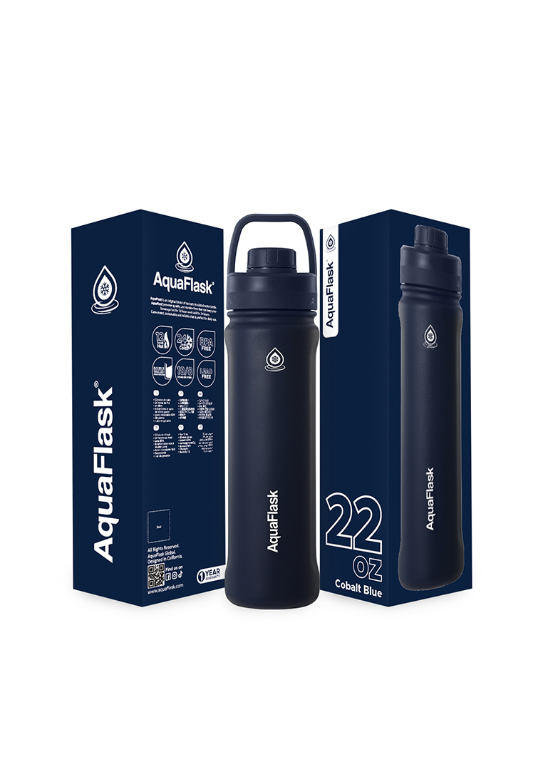 Aquaflask 22oz Cobalt Blue New Sports Lid Bottle Wide Mouth Vacuum Insulated Stainless Steel Drinking Water Bottle