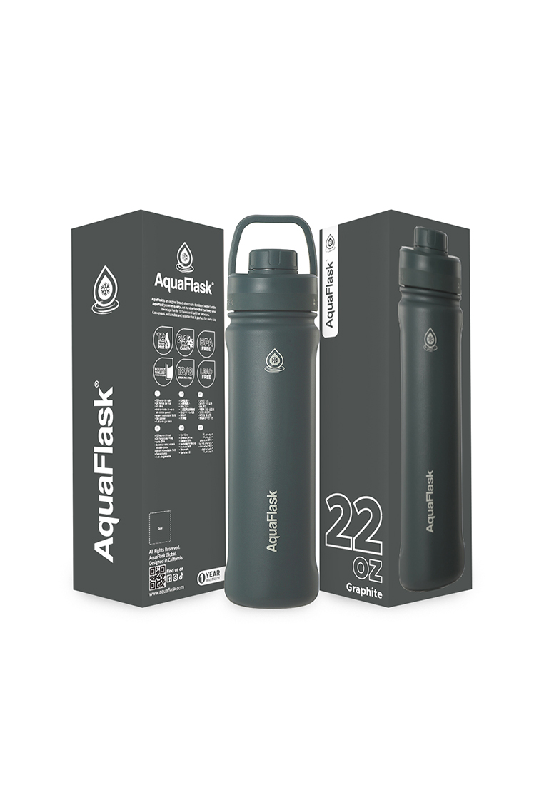 Aquaflask 22oz Graphite New Sports Lid Bottle Wide Mouth Vacuum Insulated Stainless Steel Drinking Water Bottle