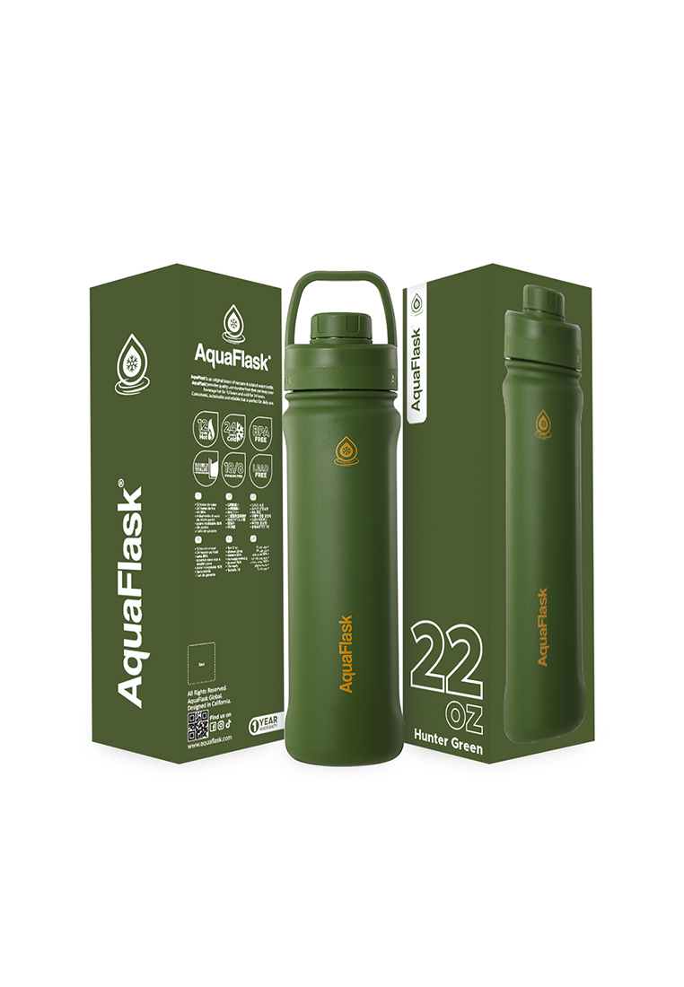 Aquaflask 22oz Hunter Green New Sports Lid Bottle Wide Mouth Vacuum Insulated Stainless Steel Drinking Water Bottle