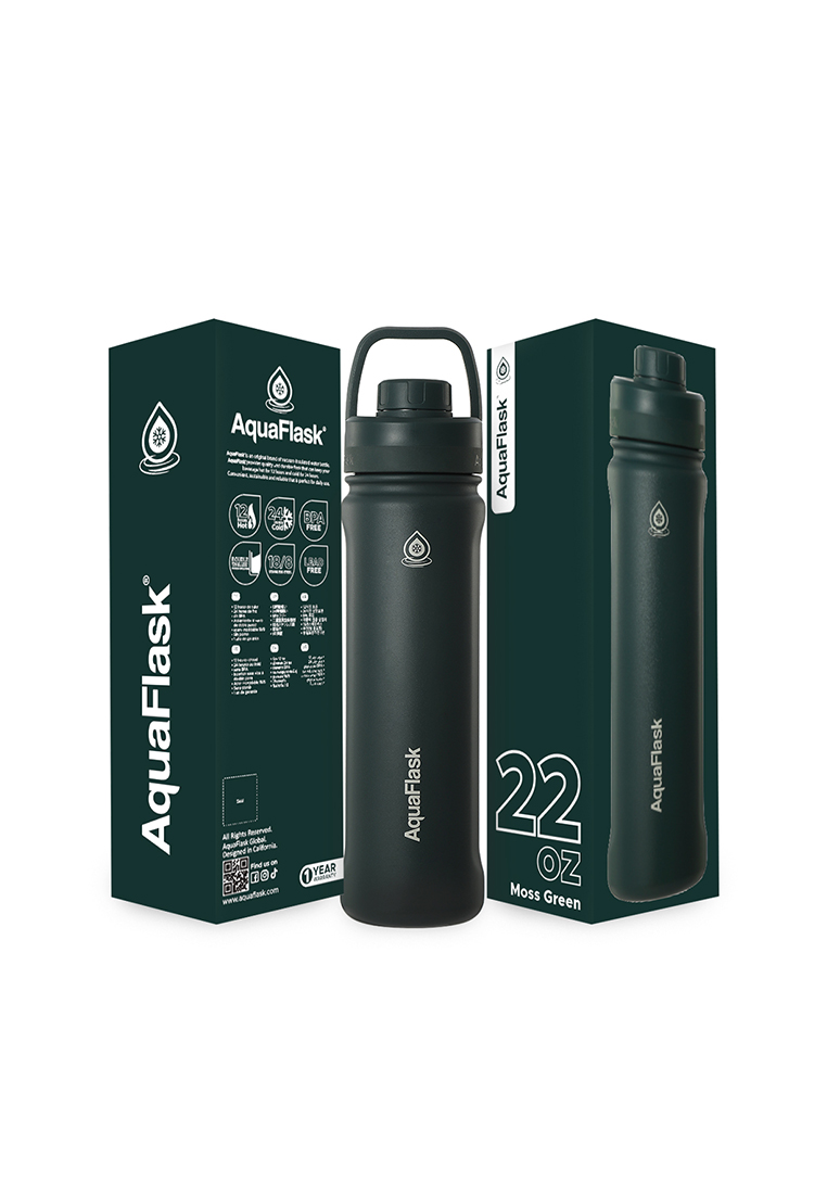 Aquaflask 22oz Moss Green New Sports Lid Bottle Wide Mouth Vacuum Insulated Stainless Steel Drinking Water Bottle