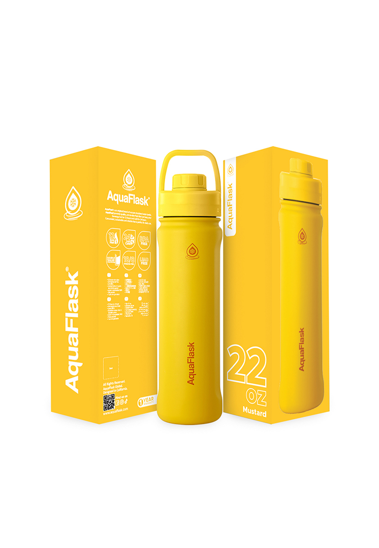 Aquaflask 22oz Mustard New Sports Lid Bottle Wide Mouth Vacuum Insulated Stainless Steel Drinking Water Bottle