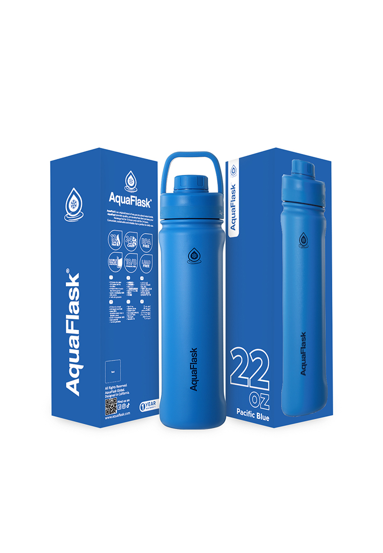 Aquaflask 22oz Pacific Blue New Sports Lid Bottle Wide Mouth Vacuum Insulated Stainless Steel Drinking Water Bottle