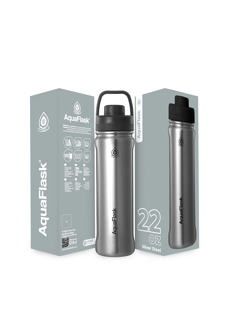 Aquaflask 22oz Silver Steel New Sports Lid Bottle Wide Mouth Vacuum Insulated Stainless Steel Drinking Water Bottle