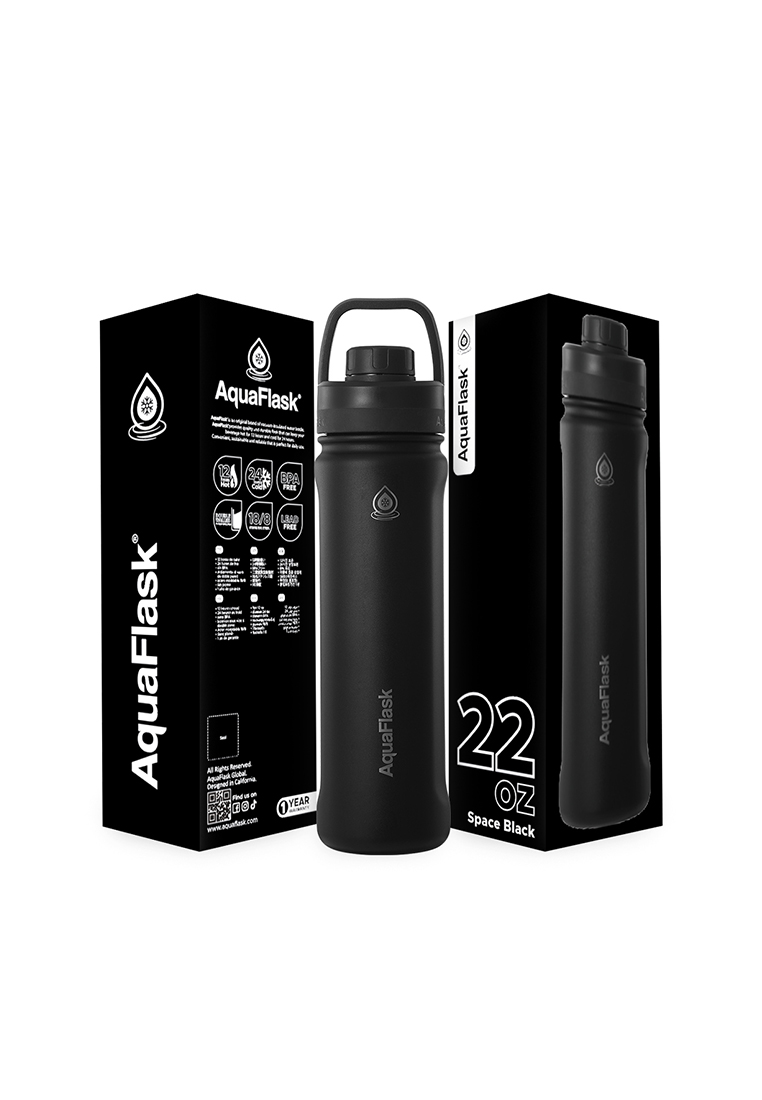 Aquaflask 22oz Space Black New Sports Lid Bottle Wide Mouth Vacuum Insulated Stainless Steel Drinking Water Bottle