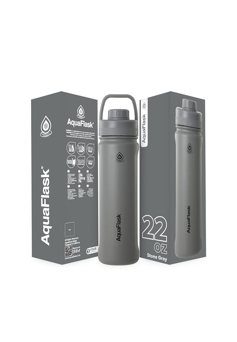 Aquaflask 22oz Stone Gray New Sports Lid Bottle Wide Mouth Vacuum Insulated Stainless Steel Drinking Water Bottle
