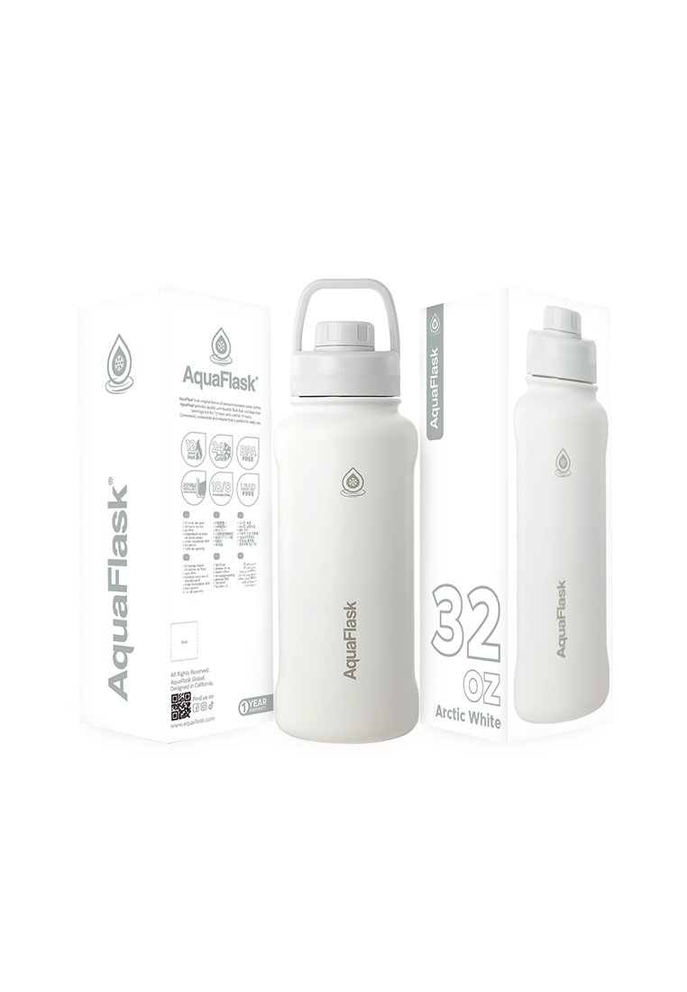 Aquaflask 32oz Arctic White New Sports Lid Bottle Wide Mouth Vacuum Insulated Stainless Steel Drinking Water Bottle
