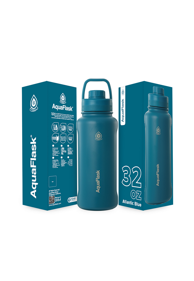 Aquaflask 32oz Atlantic Blue New Sports Lid Bottle Wide Mouth Vacuum Insulated Stainless Steel Drinking Water Bottle