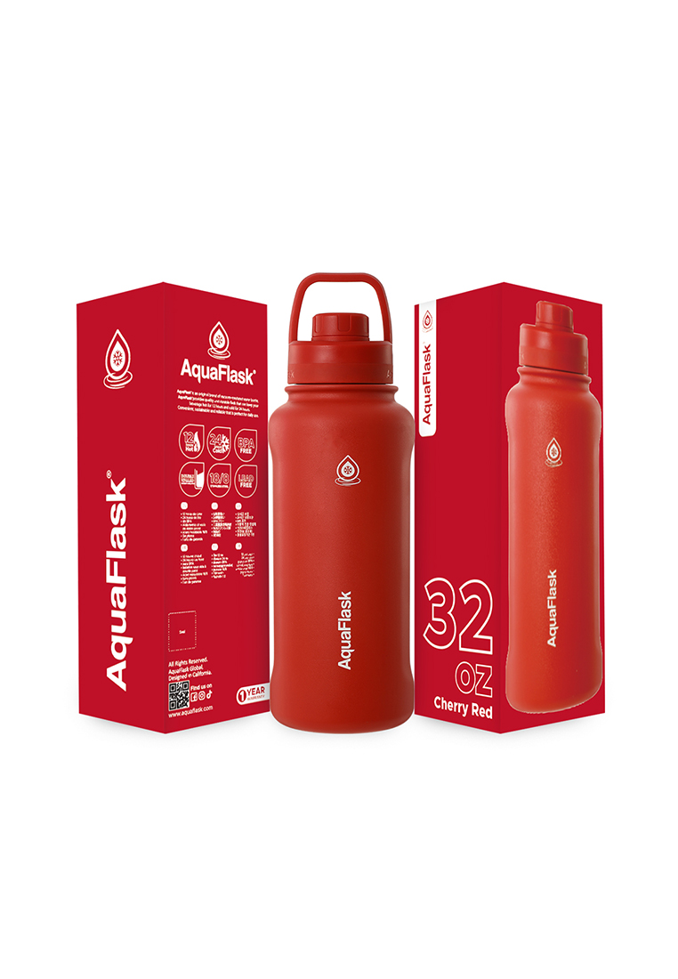 Aquaflask 32oz Cherry Red New Sports Lid Bottle Wide Mouth Vacuum Insulated Stainless Steel Drinking Water Bottle