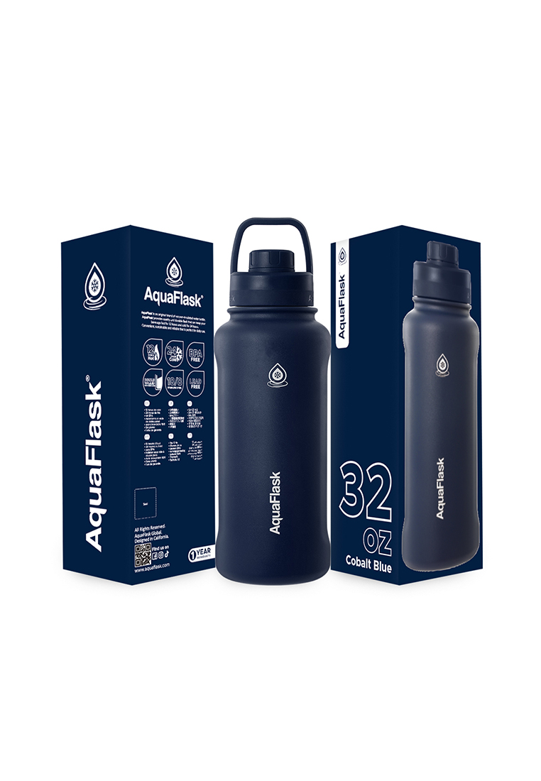 Aquaflask 32oz Cobalt Blue New Sports Lid Bottle Wide Mouth Vacuum Insulated Stainless Steel Drinking Water Bottle