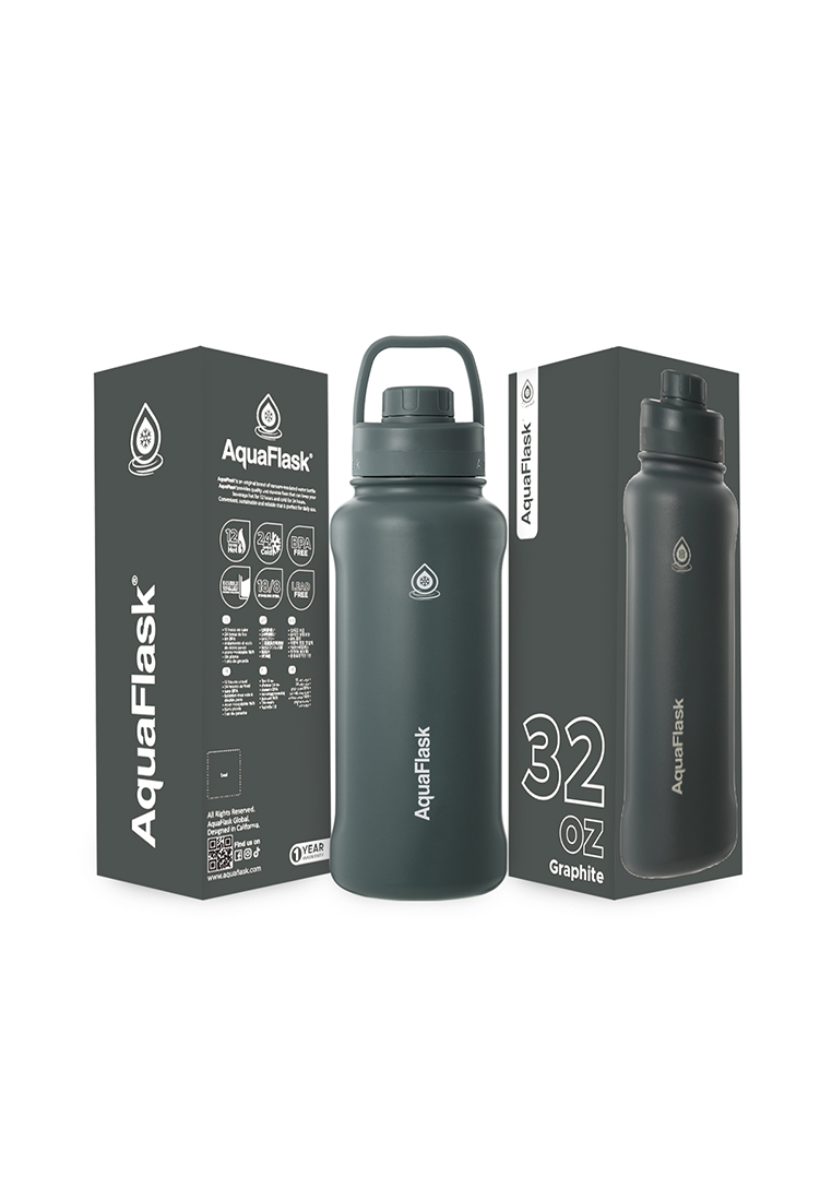 Aquaflask 32oz Graphite New Sports Lid Bottle Wide Mouth Vacuum Insulated Stainless Steel Drinking Water Bottle