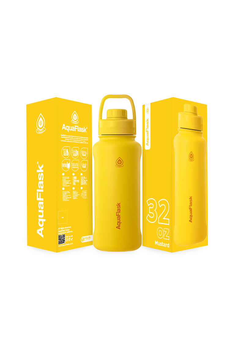 Aquaflask 32oz Mustard New Sports Lid Bottle Wide Mouth Vacuum Insulated Stainless Steel Drinking Water Bottle