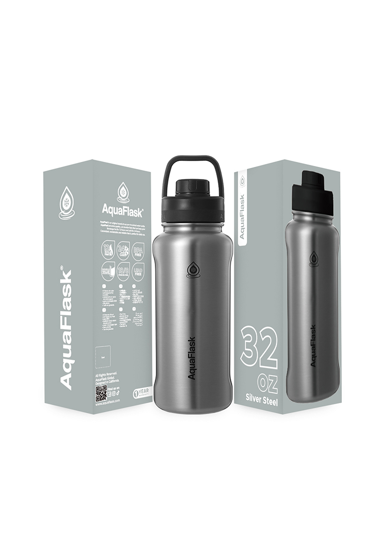 Aquaflask 32oz Silver Steel New Sports Lid Bottle Wide Mouth Vacuum Insulated Stainless Steel Drinking Water Bottle