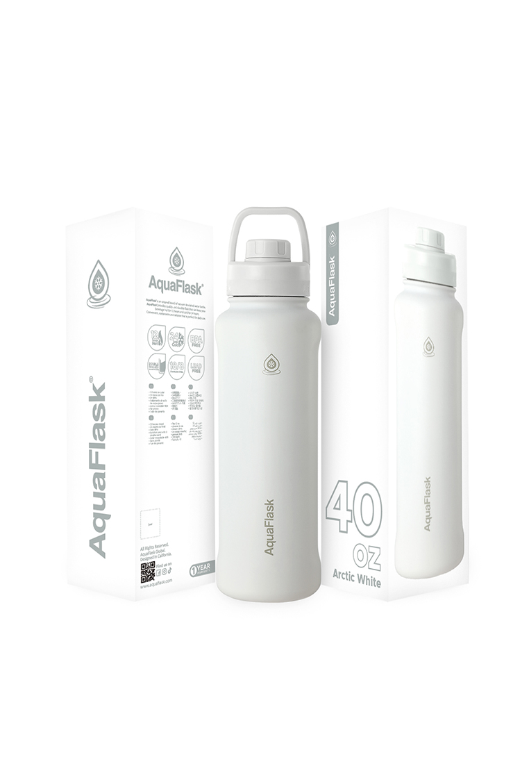Aquaflask 40oz Arctic White New Sports Lid Bottle Wide Mouth Vacuum Insulated Stainless Steel Drinking Water Bottle