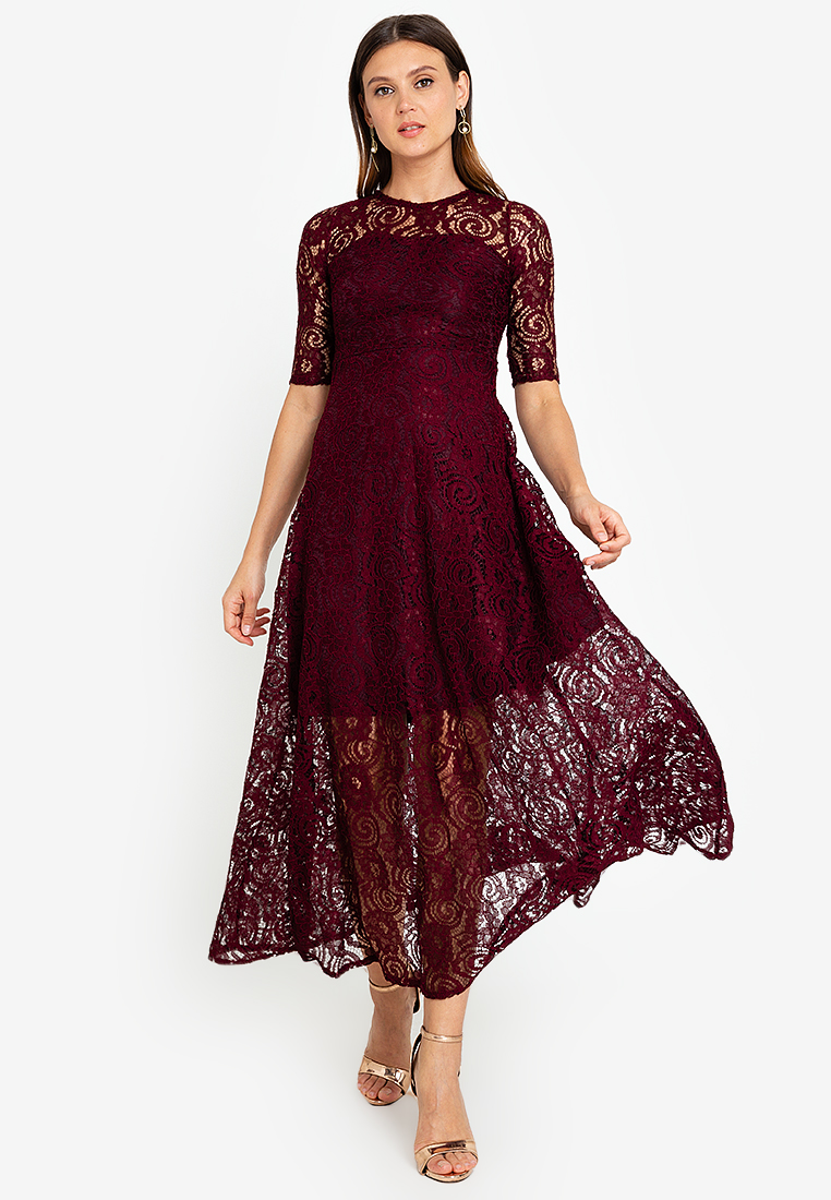 ashley coral orange lace maxi dress