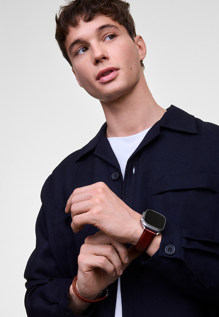 Daniel Wellington 22mm Smartwatch Strap - St Mawes Silver Leather Strap For Apple Watch Ultra 49mm