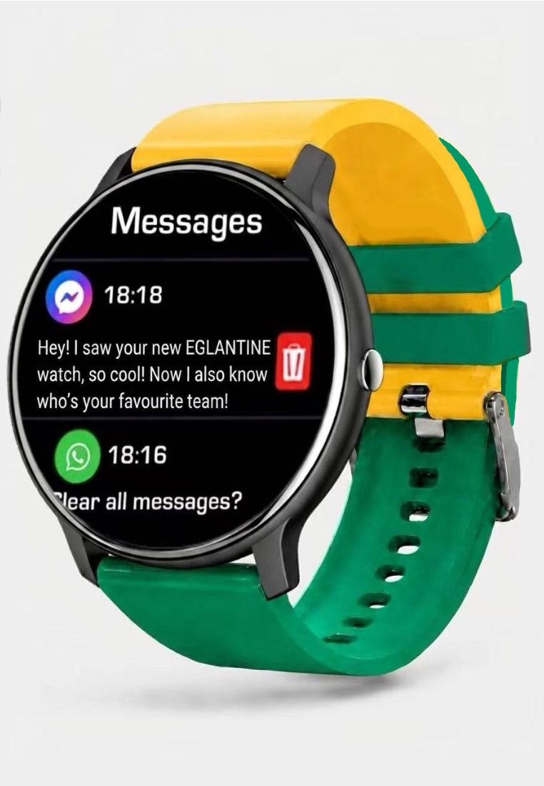 EGLANTINE BRAZIL Unisex Smart Watch - Support your favourite country! - Special Edition with 2 Easy to Exchange Silicon Straps (Black / Mixed Brazilian Colors Strap)