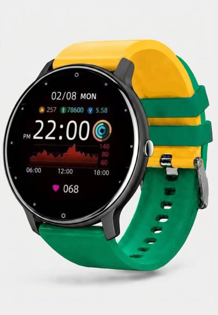 EGLANTINE BRAZIL Unisex Smart Watch - Support your favourite country! - Special Edition with 2 Easy to Exchange Silicon Straps (Black / Mixed Brazilian Colors Strap)