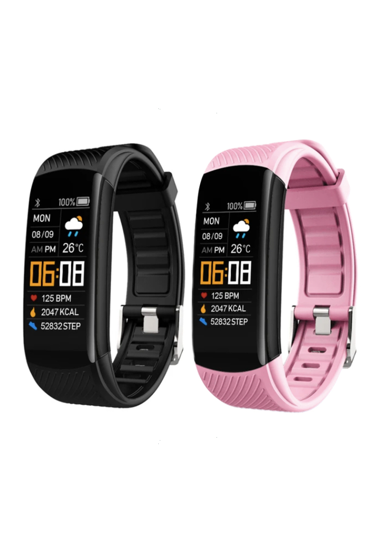 EGLANTINE 2 IOS/Android Waterproof Fitness SmartWatches, Heart Rate Monitoring, Weather, Clock - Black / Pink
