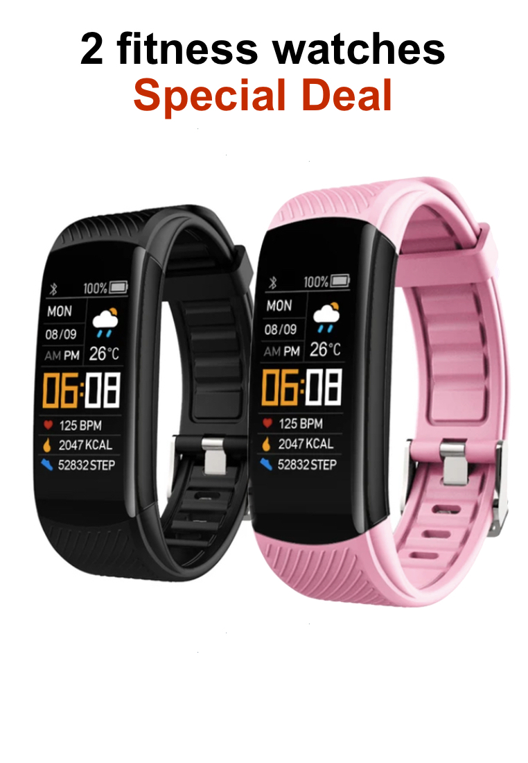 EGLANTINE 2 IOS/Android Waterproof Fitness SmartWatches, Heart Rate Monitoring, Weather, Clock - Black / Pink