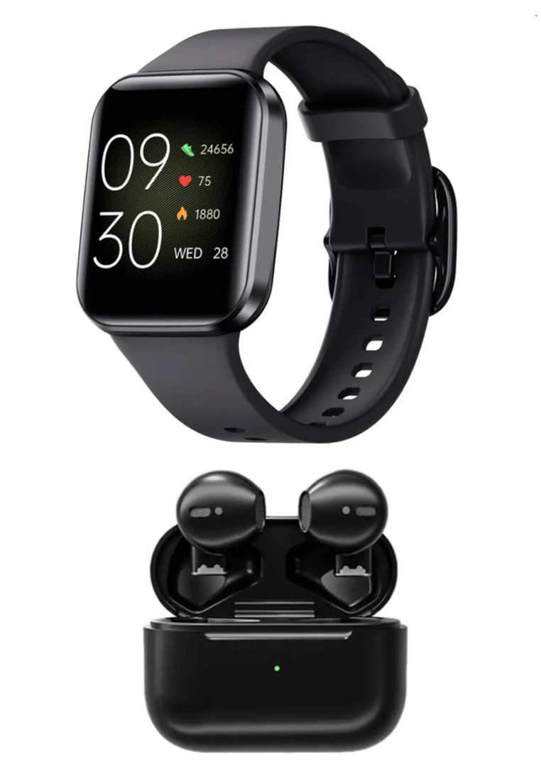 EGLANTINE Unisex IOS/Android SmartWatch + 5s PRO MINI Wireless Earphones - Black
