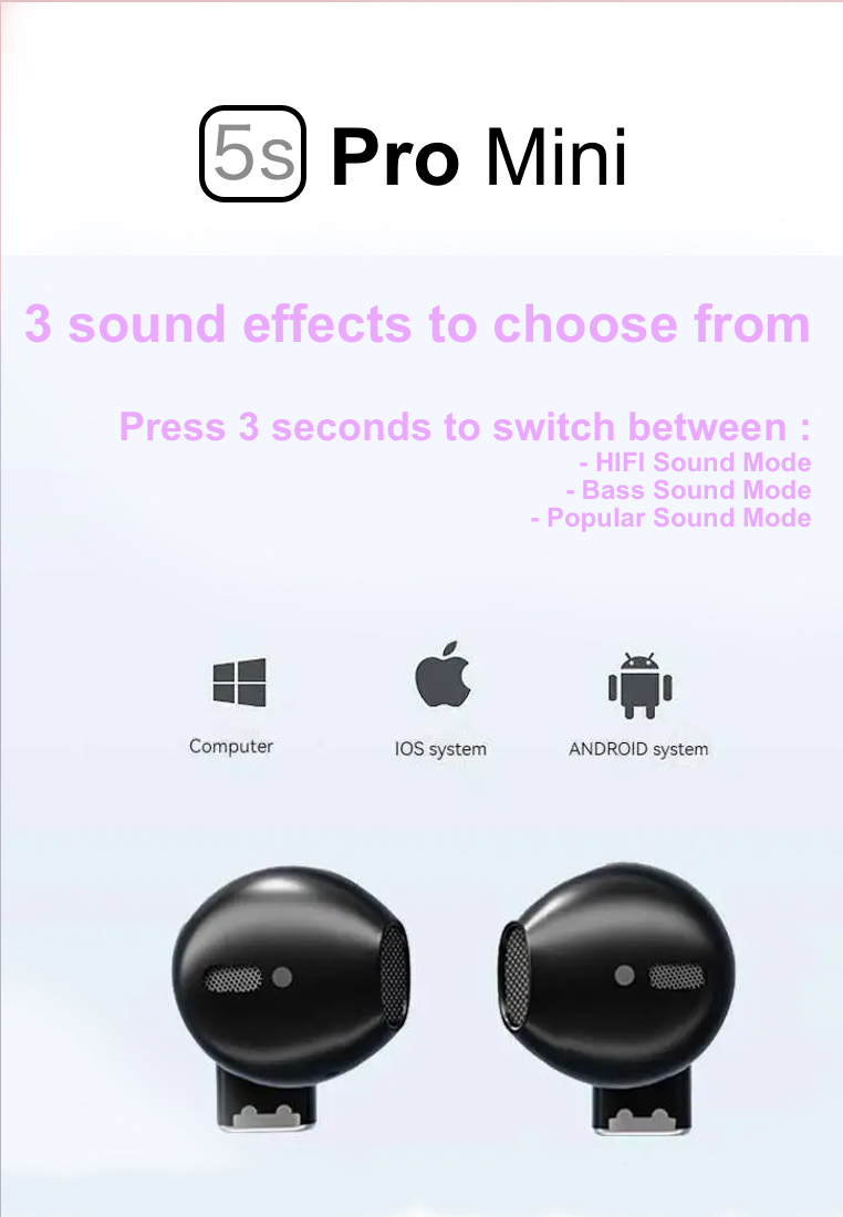 EGLANTINE Value Deal - 2 pieces 5S PRO Mini Wireless Earbuds - TWS (True Wireless Stereo) - Black