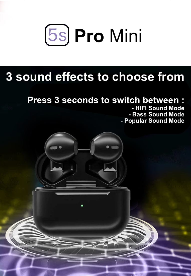 EGLANTINE 5s PRO MINI Wireless Earphones - Black + Mini Wireless Bluetooth Retro Vintage Speaker - Black