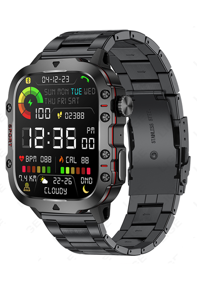 EGLANTINE Unisex Smart Watch - Bluetooth Call - 1.96 Inch HD Screen 240x282 - Android/IOS - 3ATM Waterproof - Blood Pressure Monitoring - Metal Bracelet +1 Extra Rubber Strap