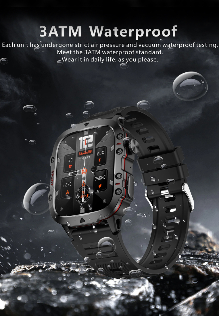 EGLANTINE Unisex Smart Watch - Bluetooth Call - 1.96 Inch HD Screen 240x282 - Android/IOS - 3ATM Waterproof - Blood Pressure Monitoring - Metal Bracelet +1 Extra Rubber Strap