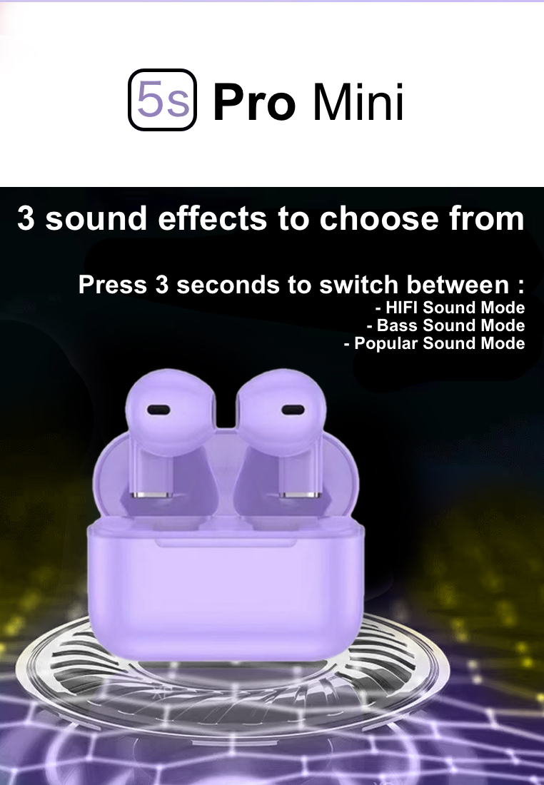 EGLANTINE Back to School Value Deal - 2 pieces 5S PRO Mini Wireless Earbuds - TWS (True Wireless Stereo) - Purple / Purple