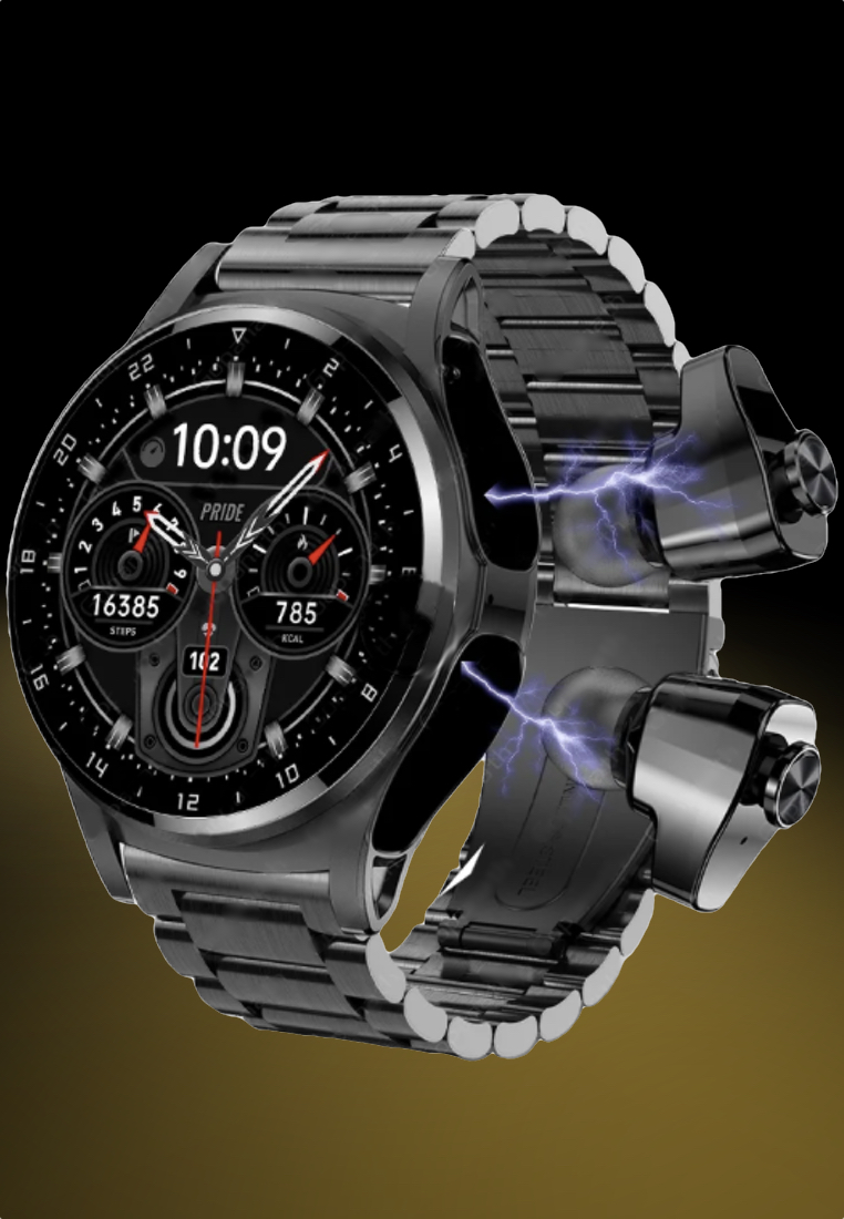 EGLANTINE IOS/Android IP Black Smart Watch with Built-in TWS Wireless Earphones - Two in one
