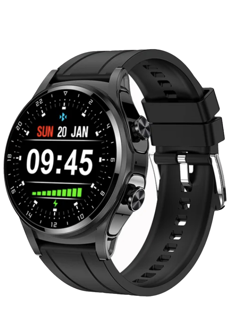 EGLANTINE IOS/Android IP Black Smart Watch with Built-in TWS Wireless Earphones - Two in one