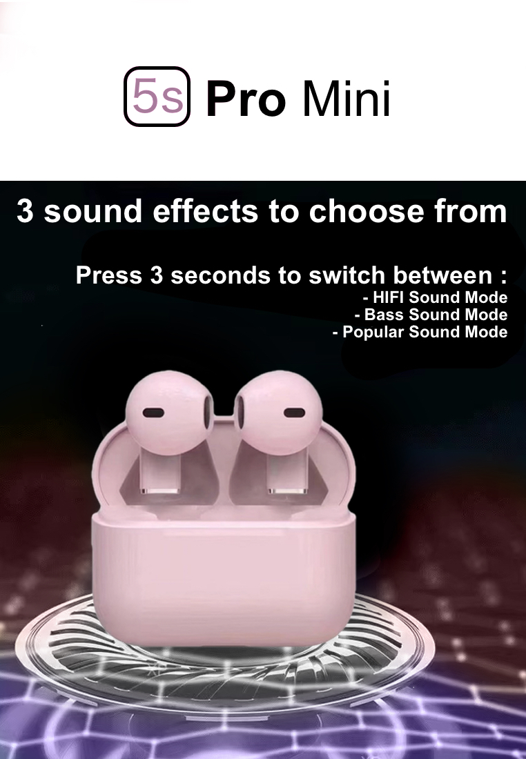 EGLANTINE Value Deal - 5s PRO MINI Wireless Earphones - Pink + Multi Plug 120W / 30000mAh Fast Charging Power Bank - Purple