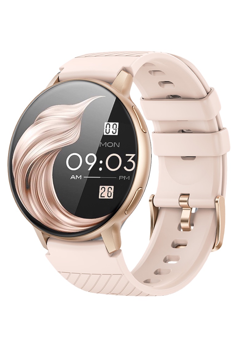 EGLANTINE Unisex Round Smart Watch - 1.39 inch Large HD Screen - Rubber Strap - Rose Gold Color