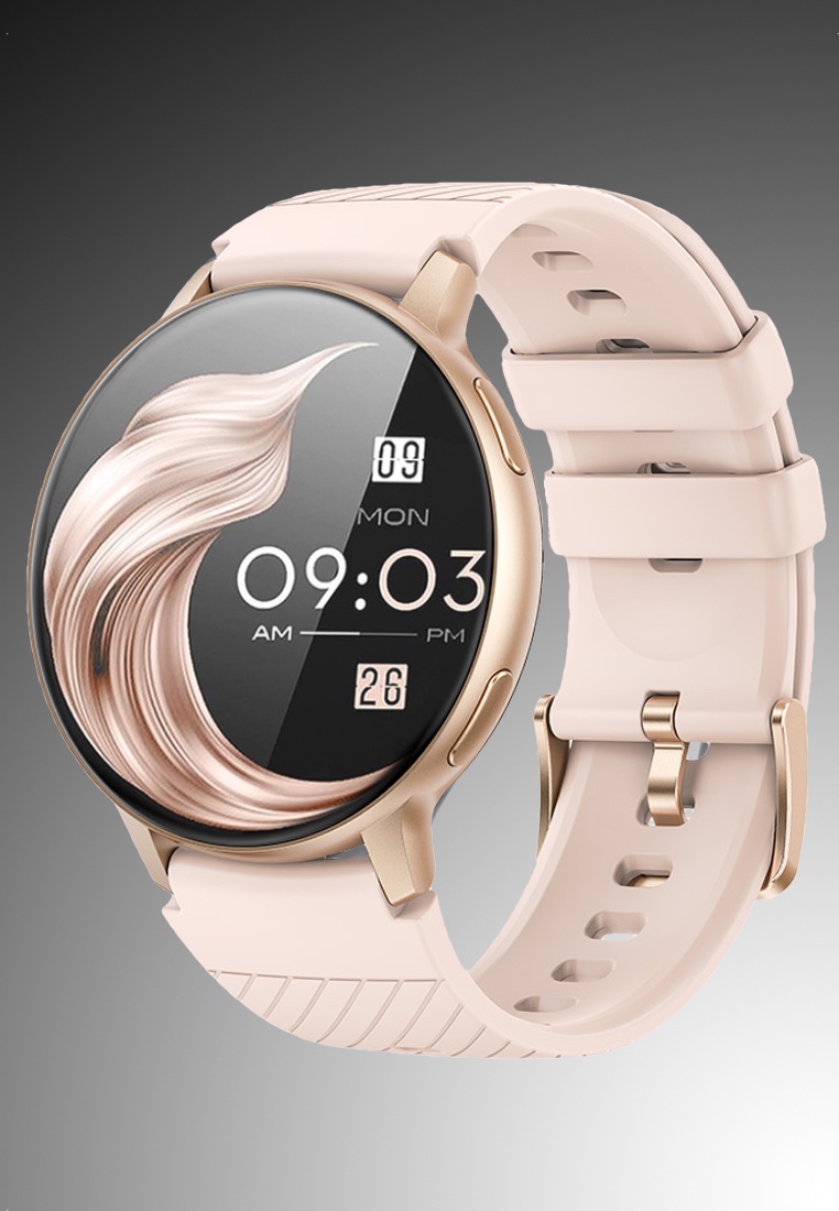 EGLANTINE Unisex Round Smart Watch - 1.39 inch Large HD Screen - Rubber Strap - Rose Gold Color
