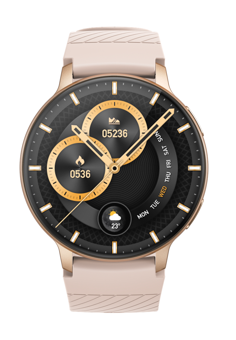 EGLANTINE Unisex Round Smart Watch - 1.39 inch Large HD Screen - Rubber Strap - Rose Gold Color